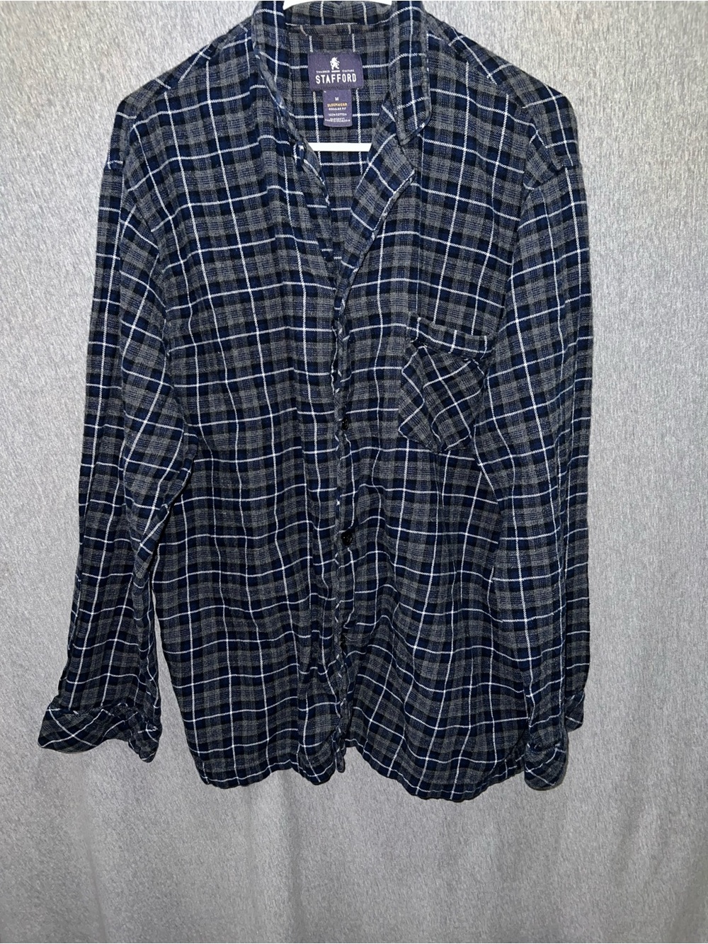 Stafford Blue and Black Plaid Button-Down Shirt